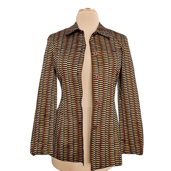Anna Sui Blazer Womens Silk 44 Striped Pockets Career Corpcore Longline Italy - Picture 1 of 15